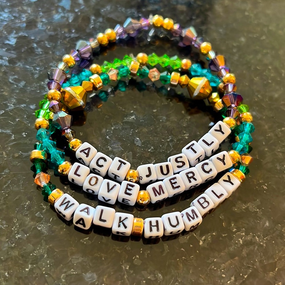 Beautiful Handmade Word Bracelets ACT JUSTLY LOVE MERCY WALK HUMBLY *set‎ of 3* - Picture 2 of 7
